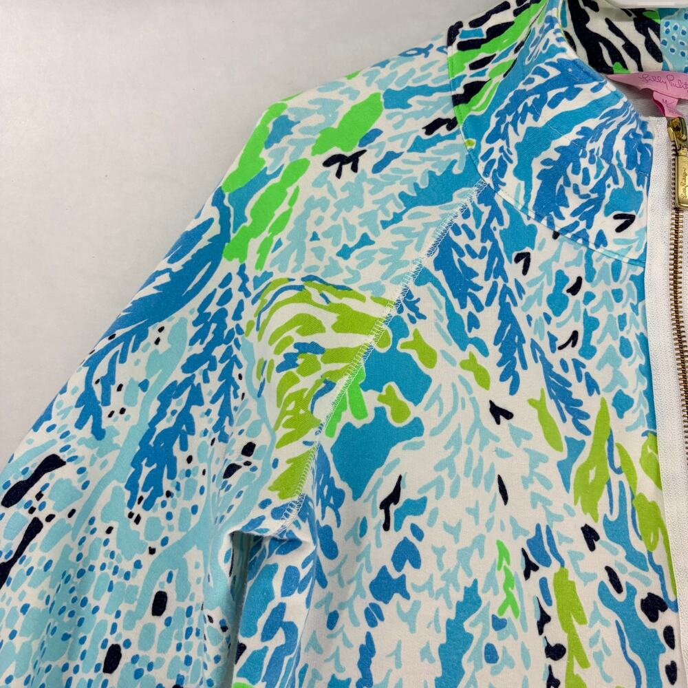 Lilly Pulitzer Half Zip Pullover Top Size M Blue Green Coral Reef Print - Picture 8 of 15